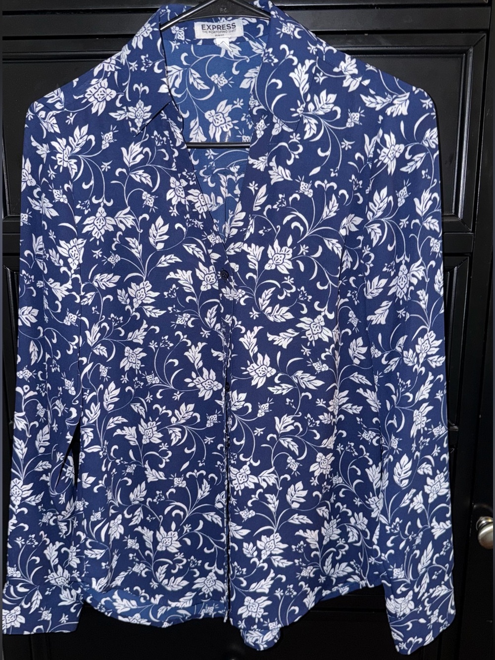 Express Navy and White Floral Button-Up